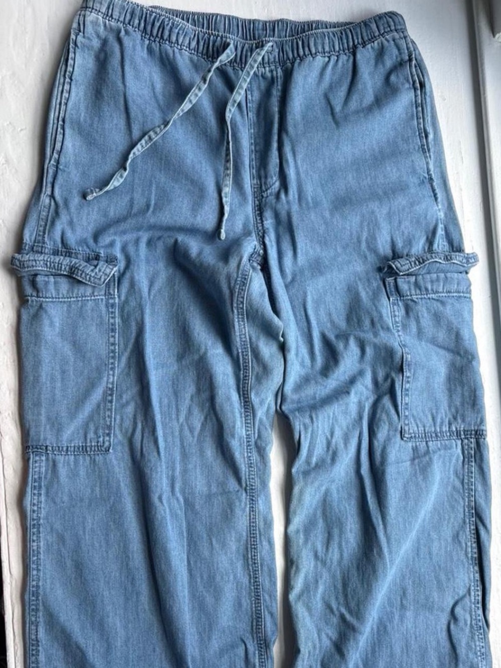 GAP Light Wash Denim Easy Cargo Pull On Drawstring Pants S Small